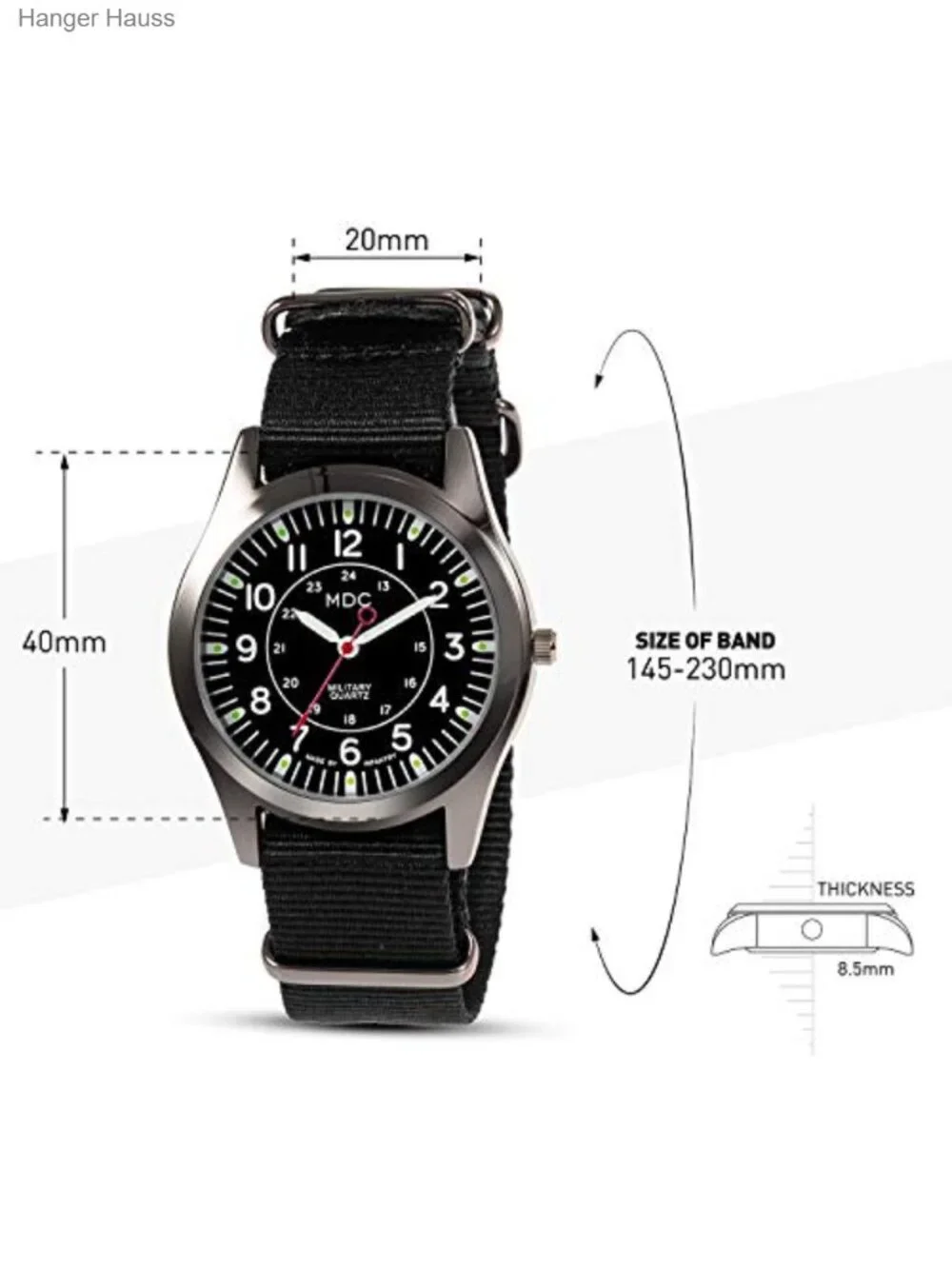 Men's Military Field Watch Japanese Quartz Nylon Band 40mm